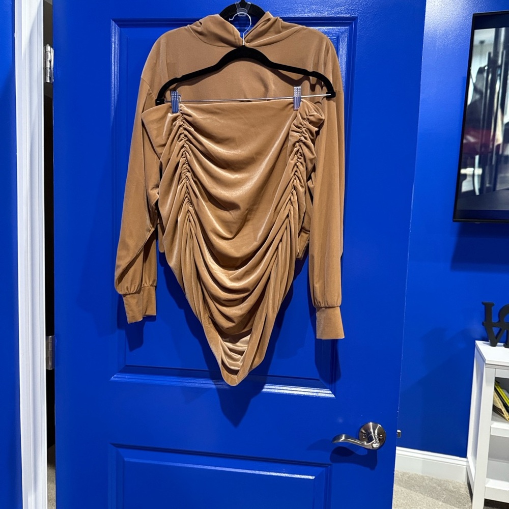 Express Tan Ruched Midi Dress